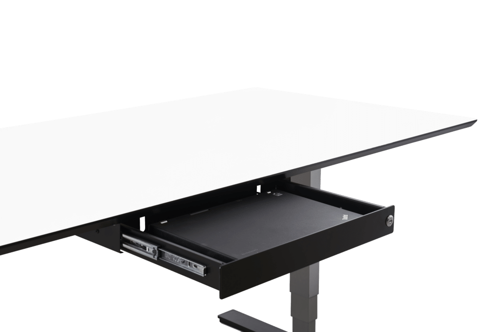 Laptopskuffe under bordplade, åben