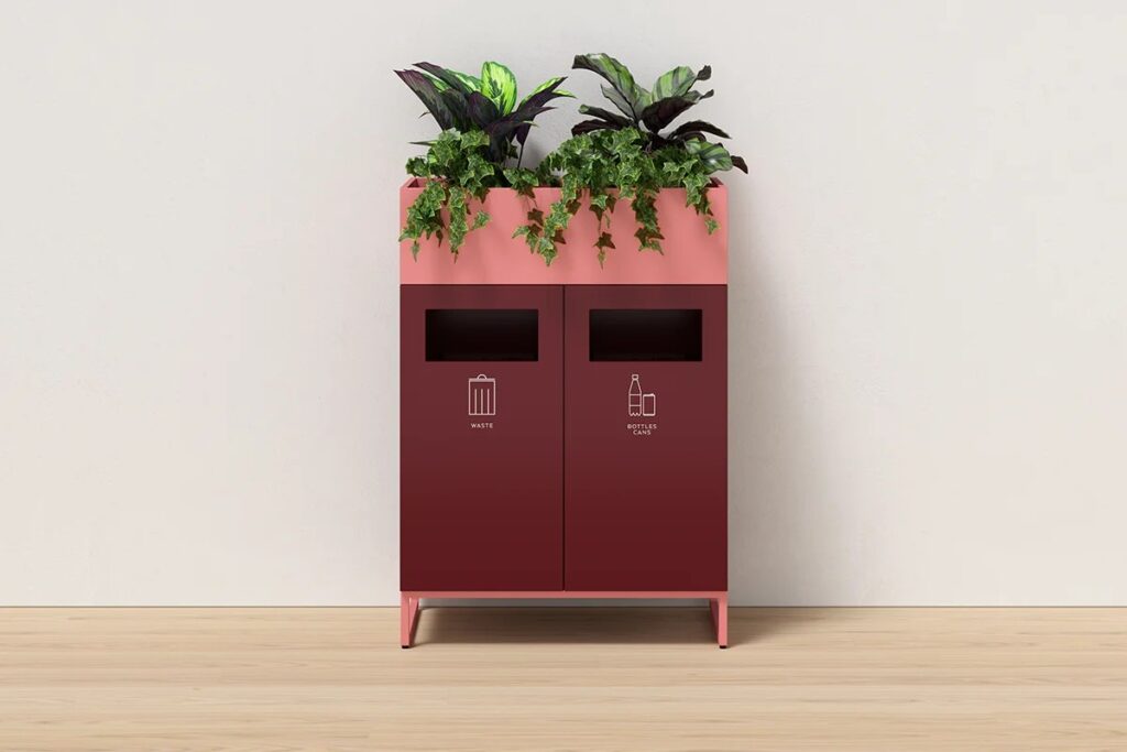 Affaldsskab Space i Wine red med plantekasse