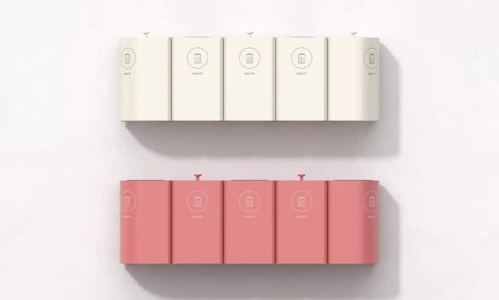 Affaldssortering KLOSS Mini i hvid og Old pink på væg