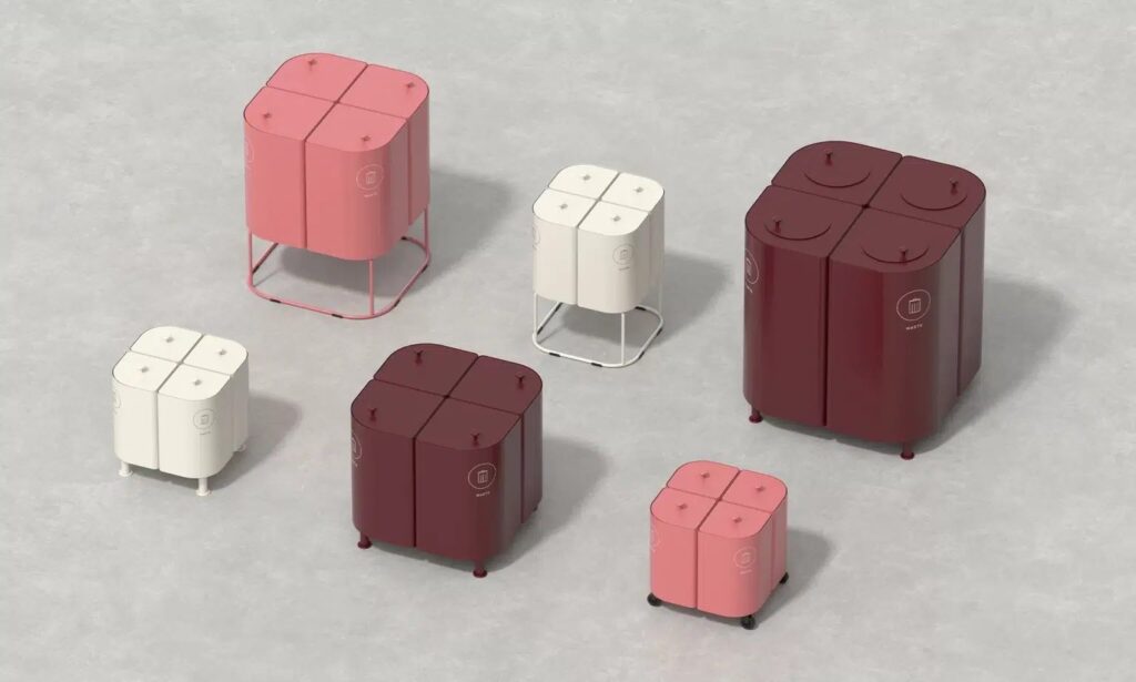 Affaldssortering KLOSS Mini i Old pink og Wine red med beholdere