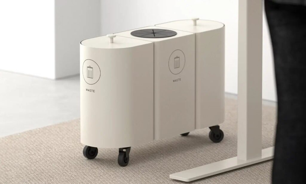 Affaldssortering KLOSS Mini i Pearl white på hjul under bord