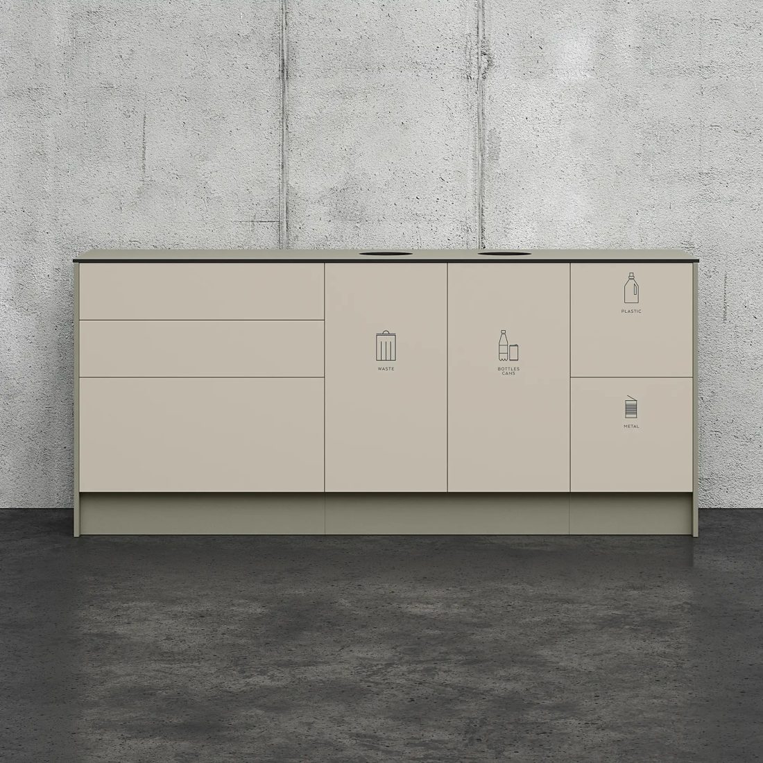 Affaldsskab Space i beige, dobbelt modul